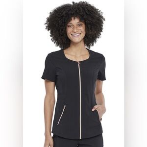 Full Zip Front Black Scrub Top Size Medium